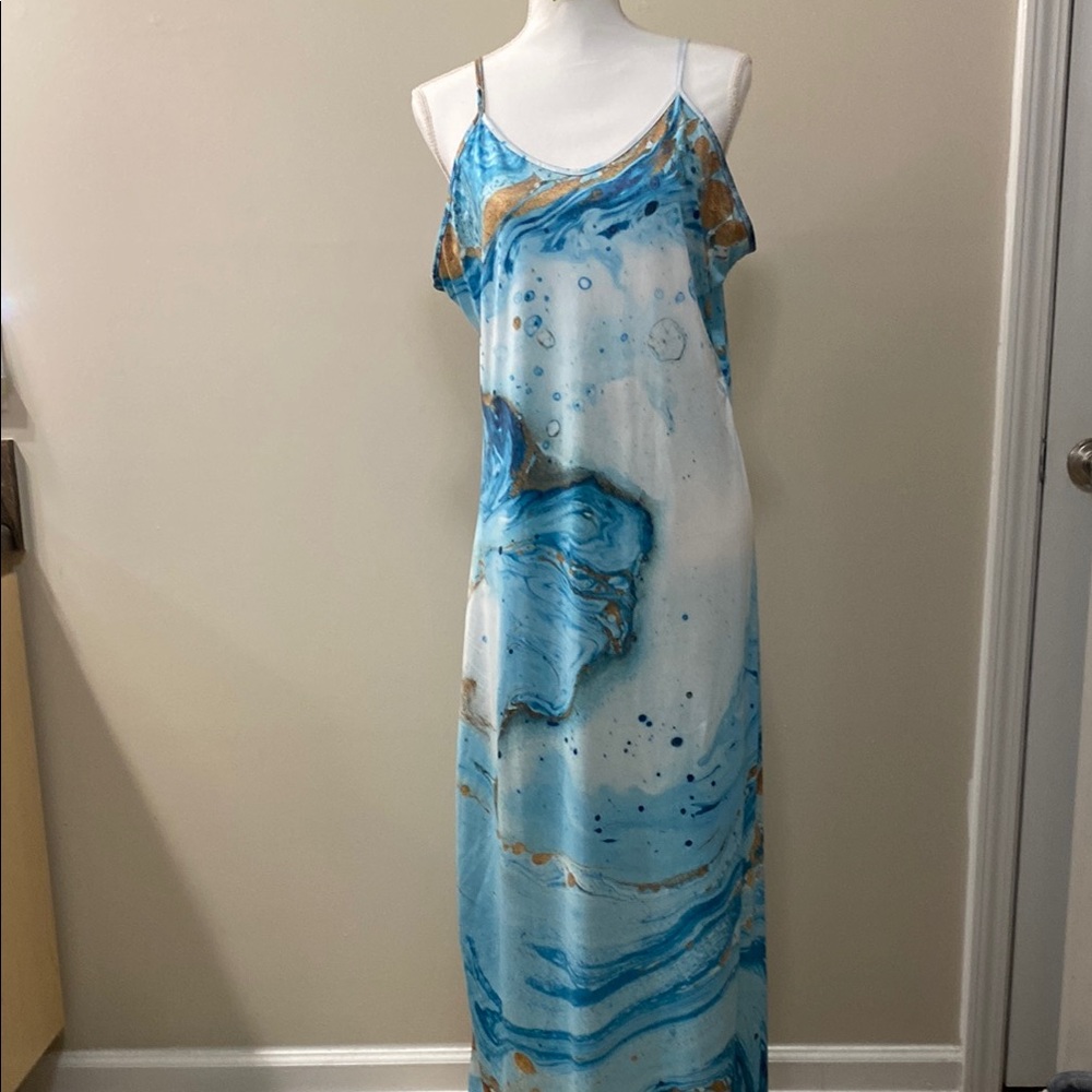 Amazon White, Gold and Blue Marbled Maxi Dress